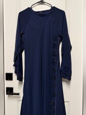 Brand New Saudi Arabian Navy Blue Rhinestone Abaya With Matching Hijab Size 54